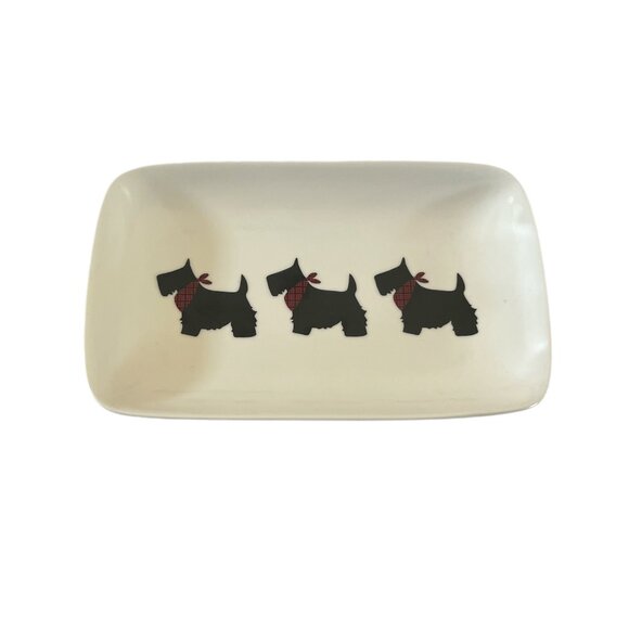 MSRF INC Small Plate Trinket Dish 3 Black Scottie Dogs Plaid Bandanas Terrier - Picture 1 of 6